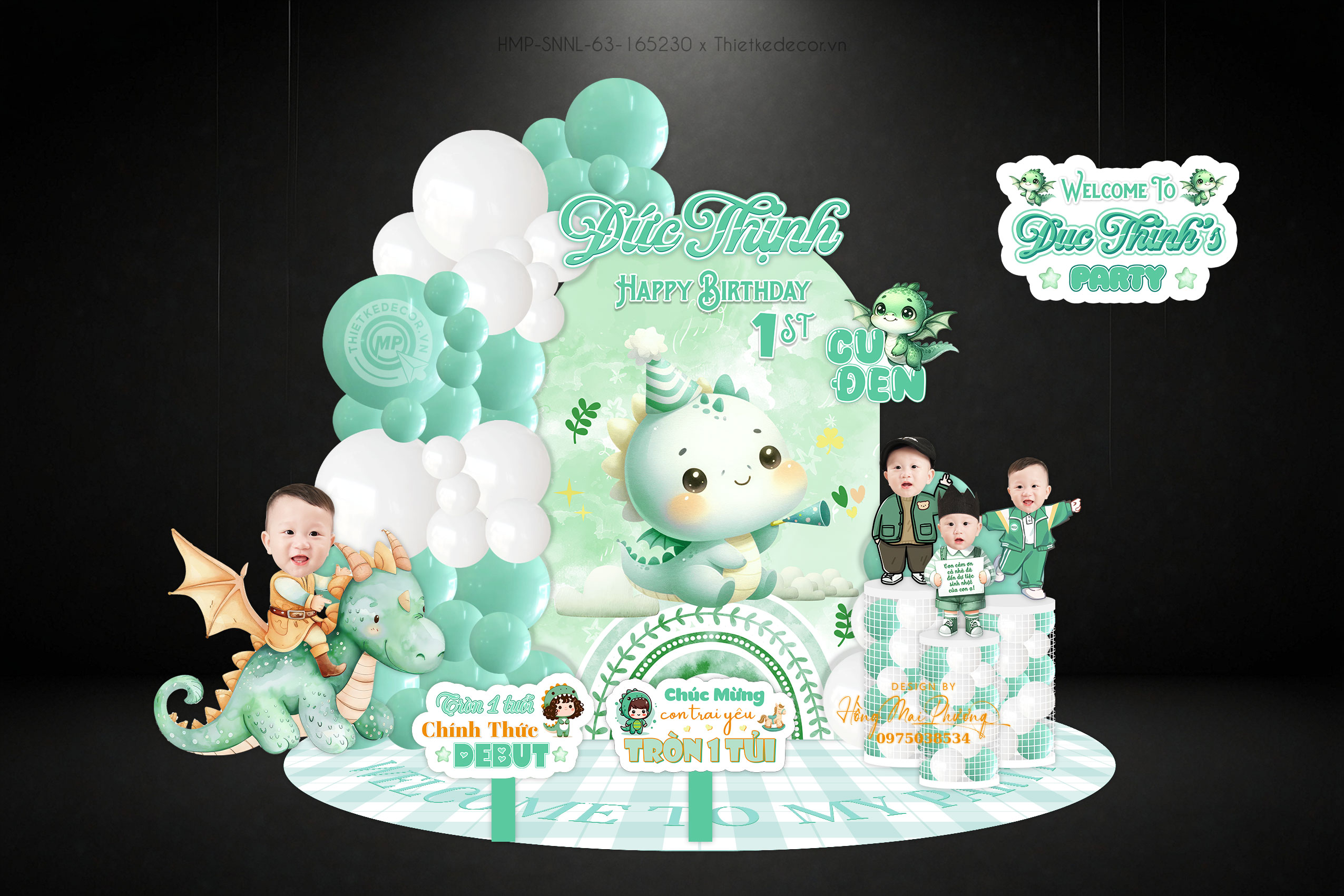 Sinh nhật bé trai tuổi rồng tone xanh mint